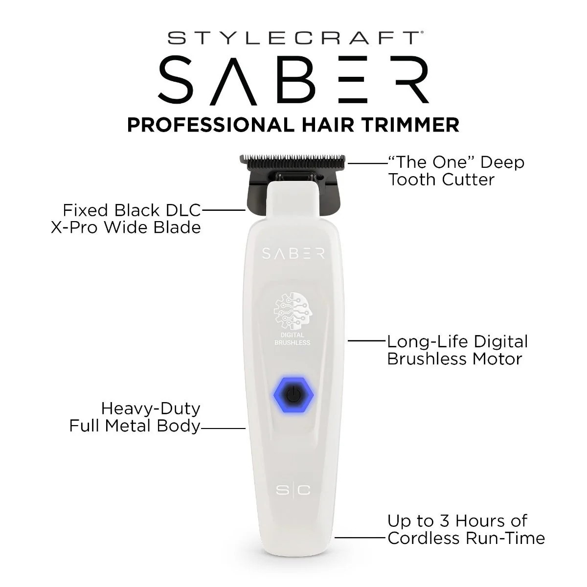 StyleCraft Saber Metal Trimmer - White