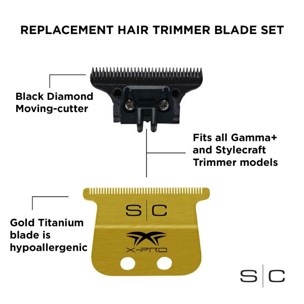StyleCraft Trimmer Blade Set - Gold X-Pro WIDE Blade with THE ONE DLC Deep Tooth Cutter
